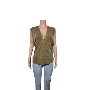 Pulp women's sleeveless basic deep v-hoodie fatigue shirt L